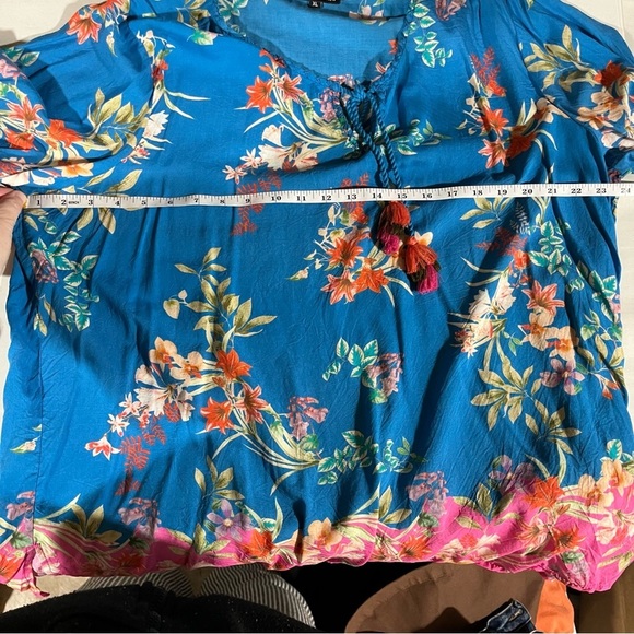 Tolani Floral Blue and Pink Women's Modal Top with Tassels XL - Picture 7 of 9